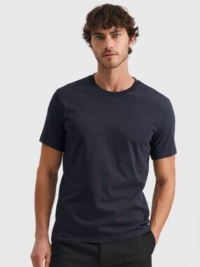 Son of a Tailor Cotton Men's Solid Dark Navy Crewneck Short Sleeve Tee Large
